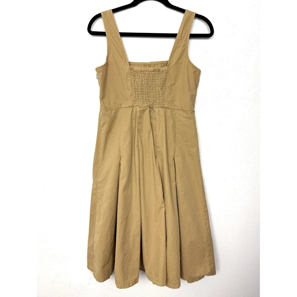 J.Crew A-Line Pleated A-Line Chino Cotton Dress Sleeveless Khaki Size 6